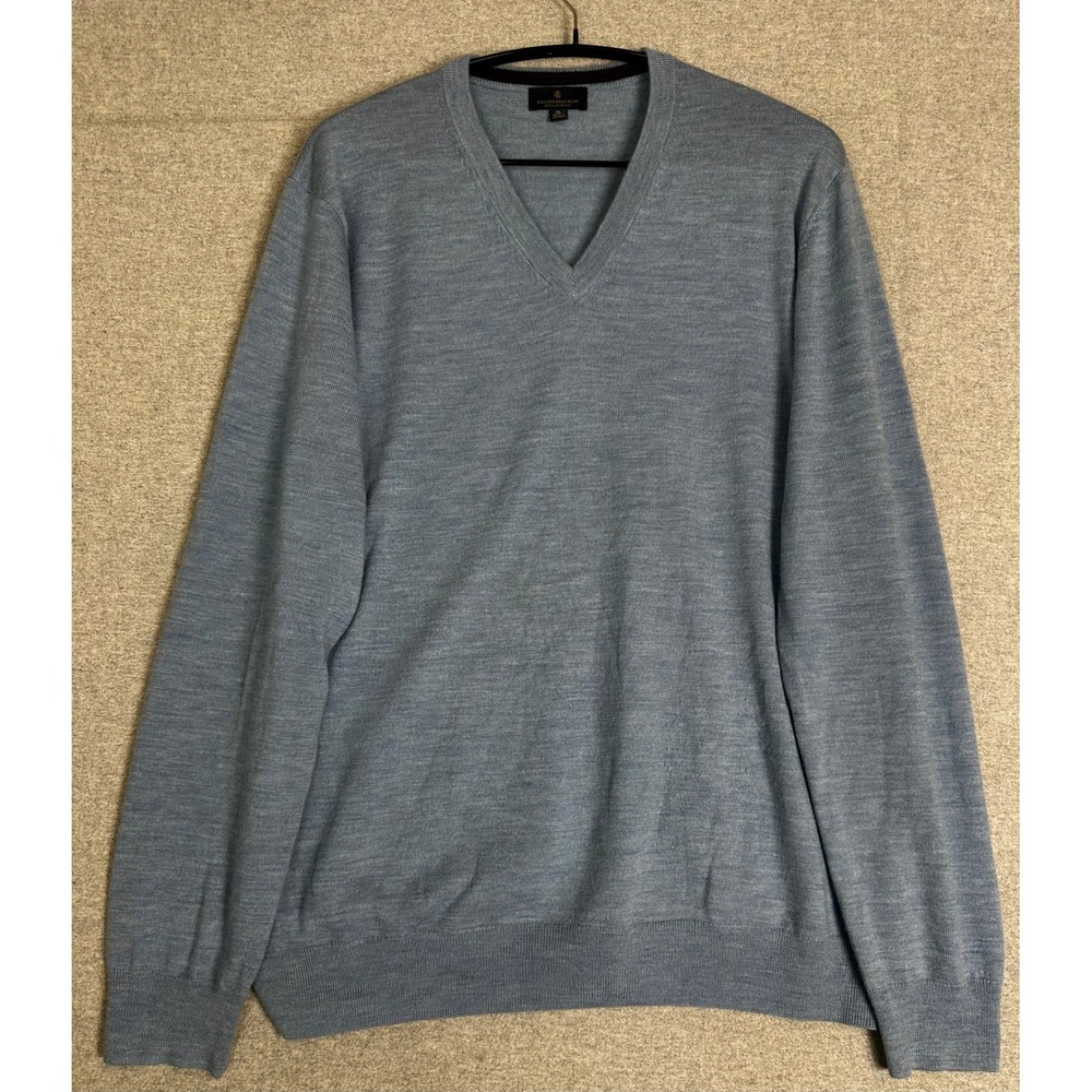 Brooks Brothers V-Neck Sweater Mens XL Blue Extra Fine Merino Wool
